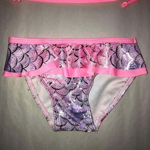 Real Love Mermaid Metallic‎ Two Piece Swimsuit Pink Girls Size 12 Months Ruffle - Picture 4 of 8